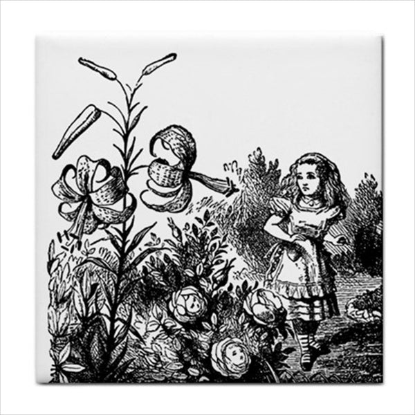 Alice In Wonderland Ceramic Tile Set Of 16 Black and White Art Tiles Ceramic Tile Set