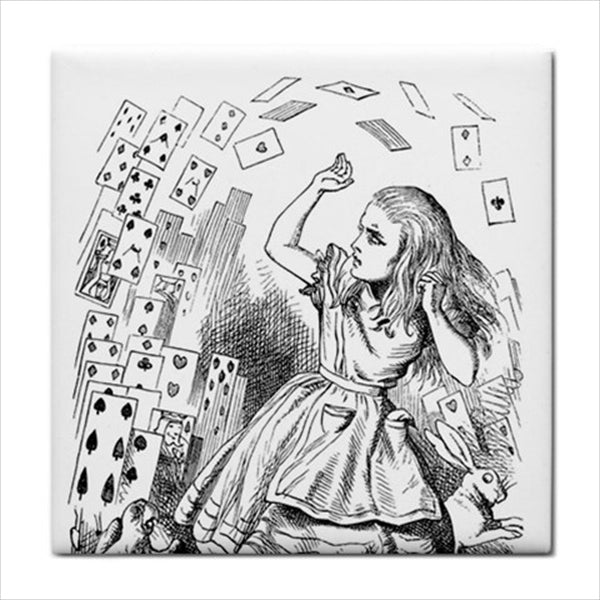 Alice In Wonderland Ceramic Tile Set Of 16 Black and White Art Tiles Ceramic Tile Set