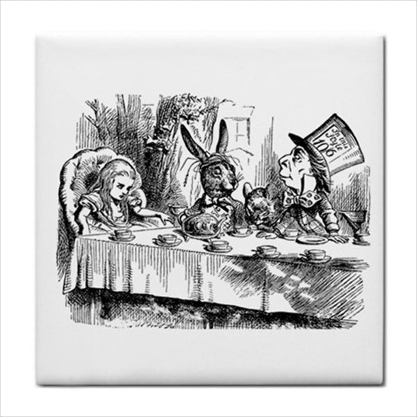 Alice In Wonderland Ceramic Tile Set Of 16 Black and White Art Tiles Ceramic Tile Set