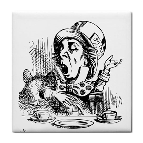 Alice In Wonderland Ceramic Tile Set Of 16 Black and White Art Tiles Ceramic Tile Set