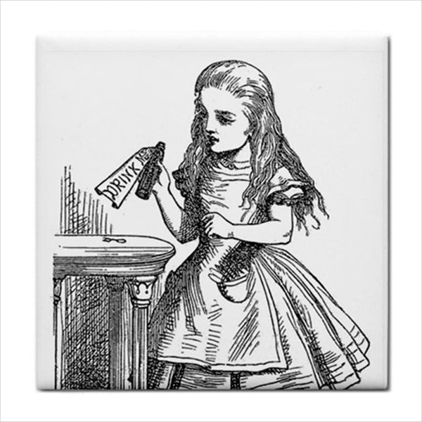 Alice In Wonderland Ceramic Tile Set Of 16 Black and White Art Tiles Ceramic Tile Set