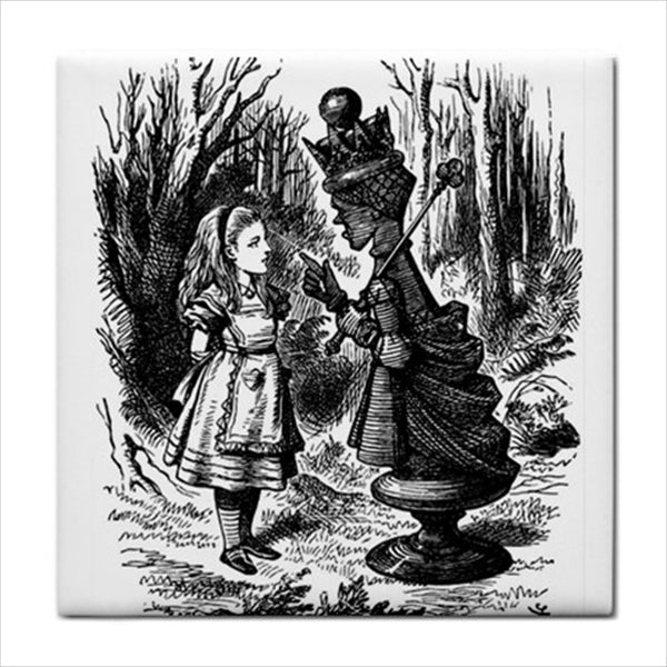 Alice In Wonderland Ceramic Tile Set Of 16 Black and White Art Tiles Ceramic Tile Set