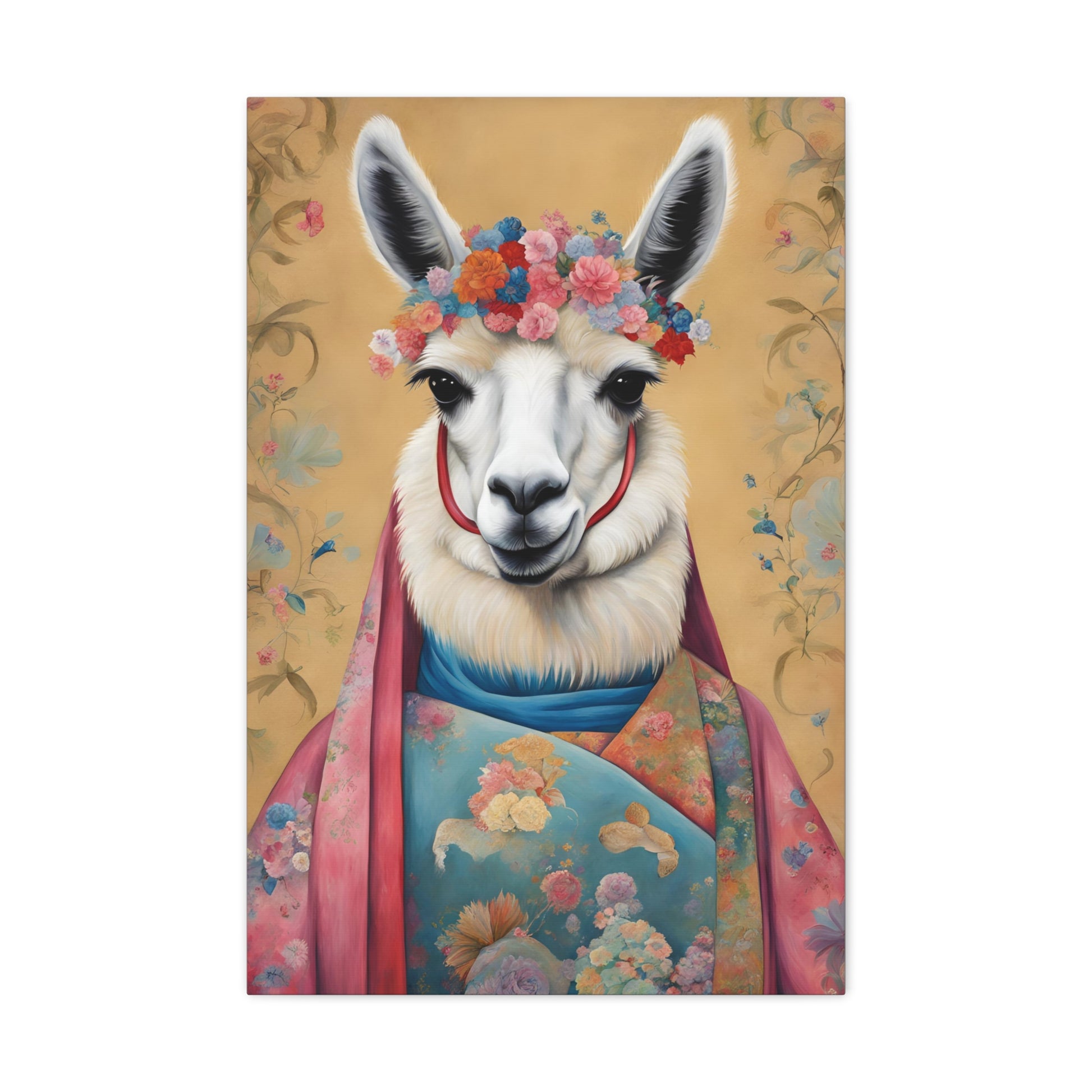 Llama Portrait Kitsch Art 20x30 Inch Canvas Wall Gallery Wrap Canvas