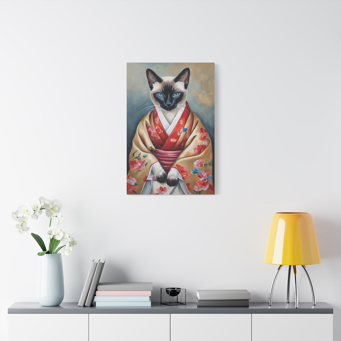 Siamese Cat In Kimono Art Canvas Print Wall Decor 20x30 Inch Ready To Hang Canvas