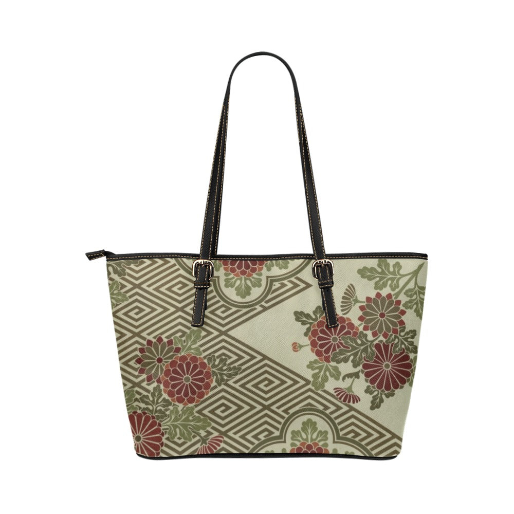 Japanese Flower Pattern Shoulder Tote Bag 17.5" x 11" PU Leather Carry On 17.5" x 11" Art Carry On Japan Japanese Landscape PU Leather Shoulder Bag Tote Tote Bag Tote Bag