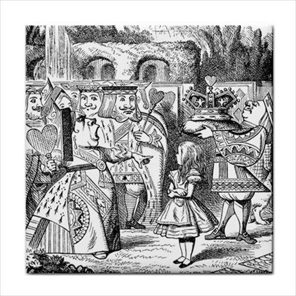 Alice In Wonderland Ceramic Tile Set Of 16 Black and White Art Tiles Ceramic Tile Set