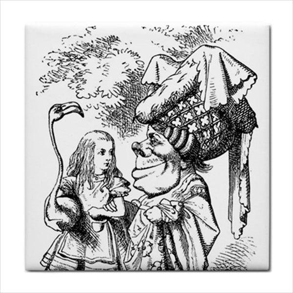 Alice In Wonderland Ceramic Tile Set Of 16 Black and White Art Tiles Ceramic Tile Set