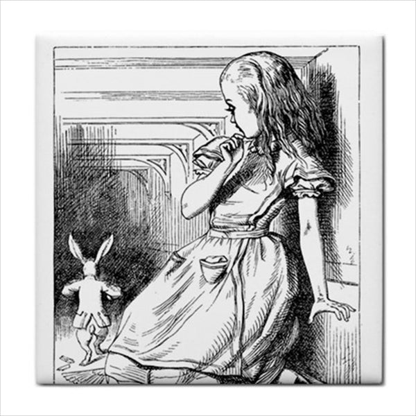 Alice In Wonderland Ceramic Tile Set Of 16 Black and White Art Tiles Ceramic Tile Set