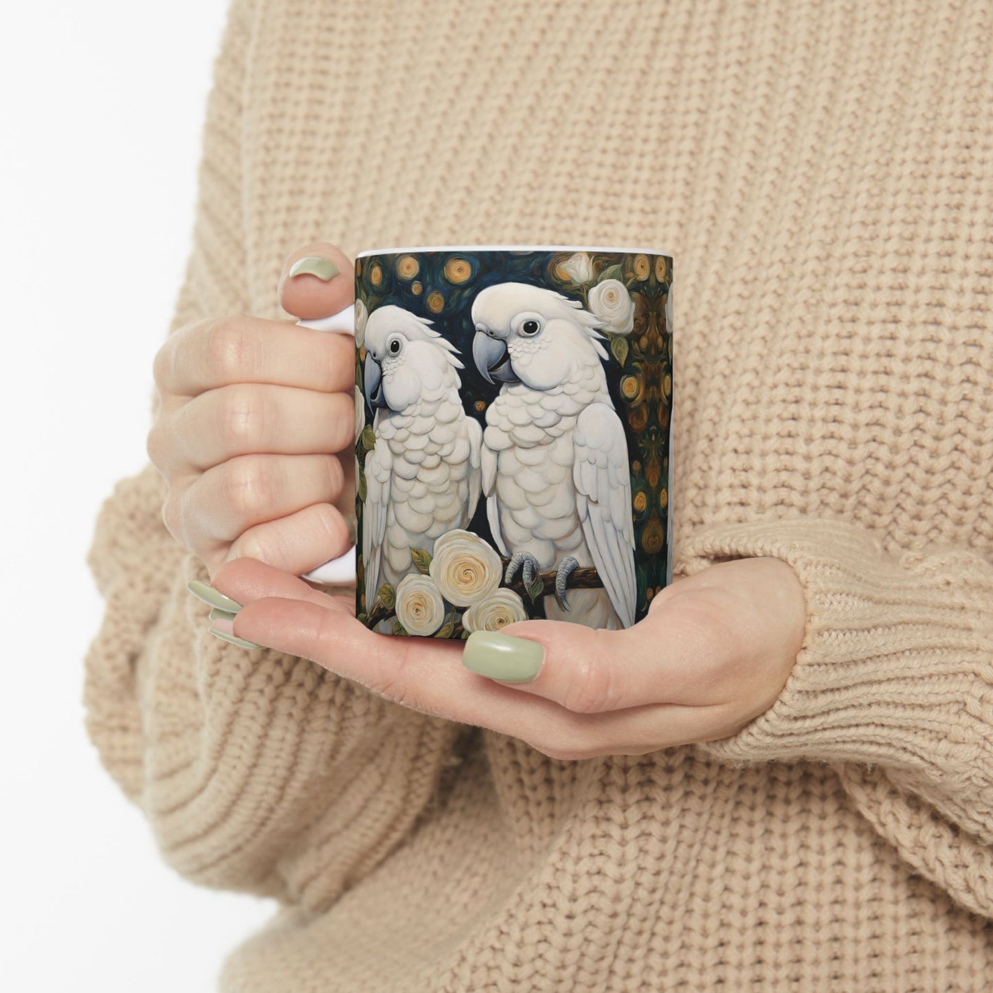 Parrots Roses Coffee Mug 11oz Art Ceramic Cup Mug