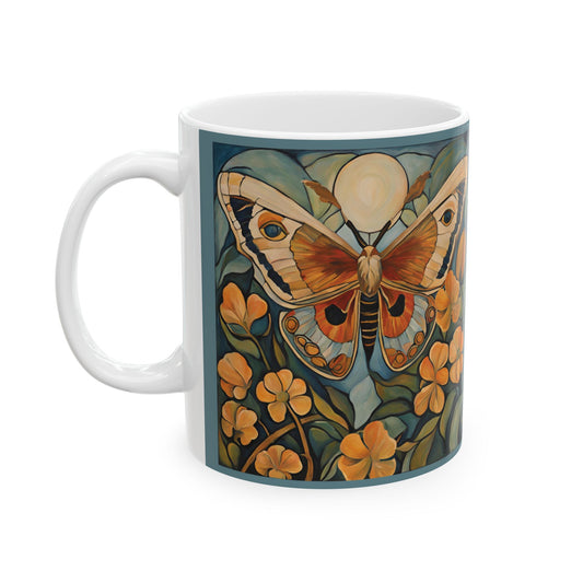 Moth Art Coffee Mug, Insect Lover Tea Cup, Nature Inspired Drinkware, Bug Enthusiast Gift, Unique Kitchen Decor, 11oz 15oz Ceramic Mug