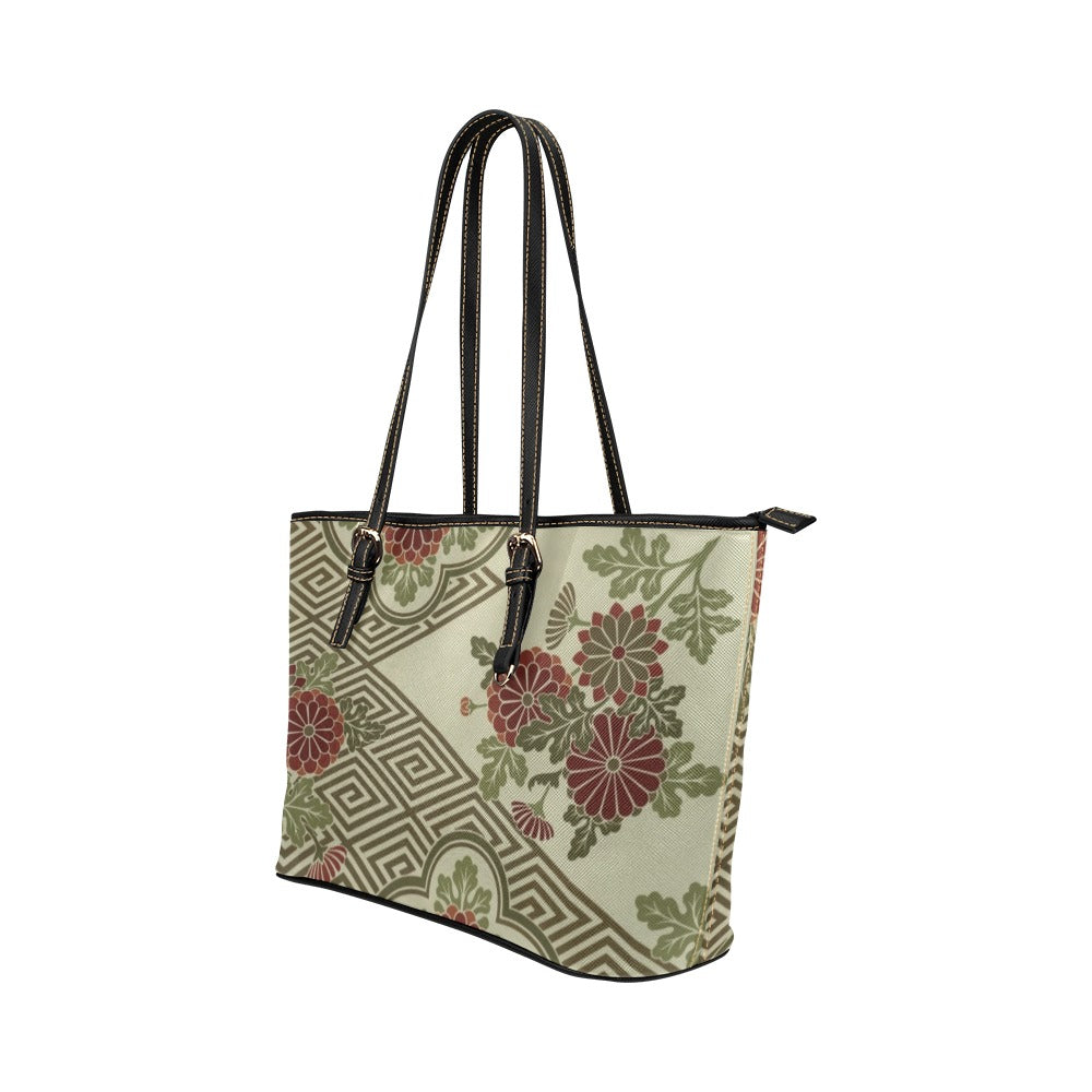 Japanese Flower Pattern Shoulder Tote Bag 17.5" x 11" PU Leather Carry On 17.5" x 11" Art Carry On Japan Japanese Landscape PU Leather Shoulder Bag Tote Tote Bag Tote Bag