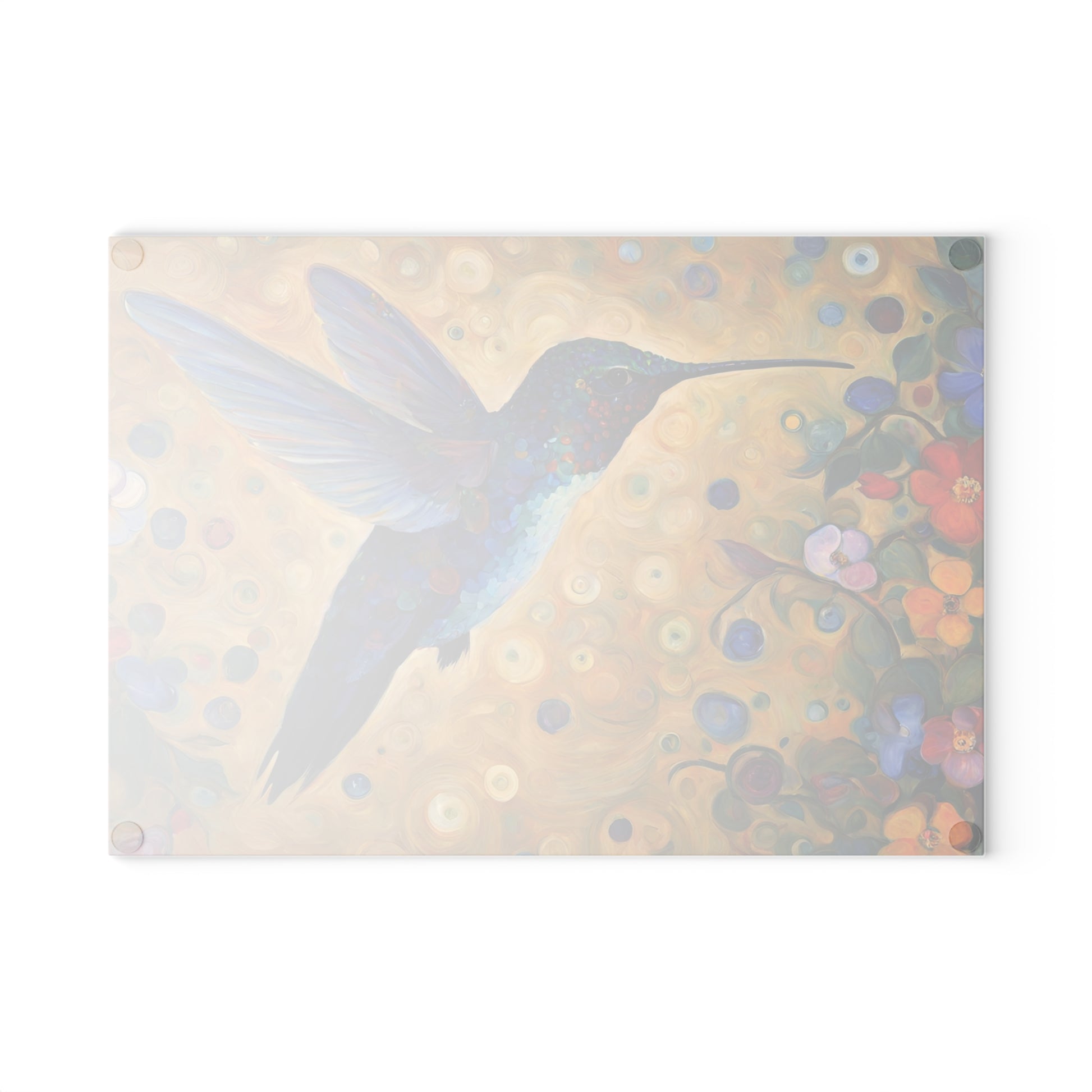 Hummingbird Glass Kitchen Cutting Board Art Nouveau Style 8x11 Inches Home Decor