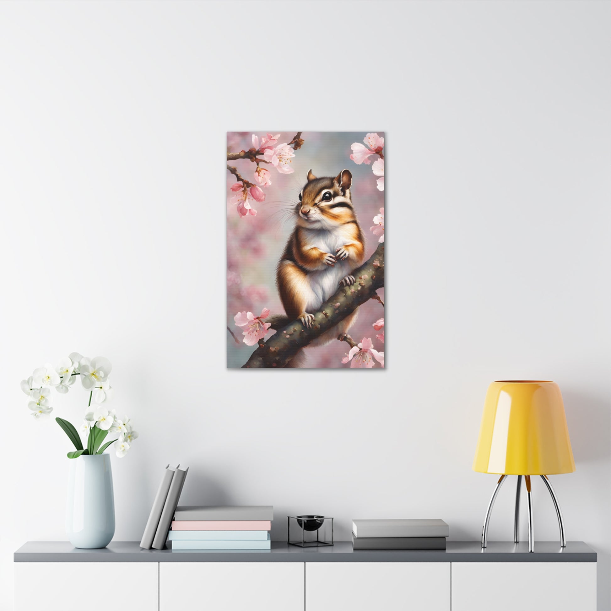 Chipmunk Cherry Blossoms Art 20x30 Inch Canvas Wall Gallery Wrap Canvas