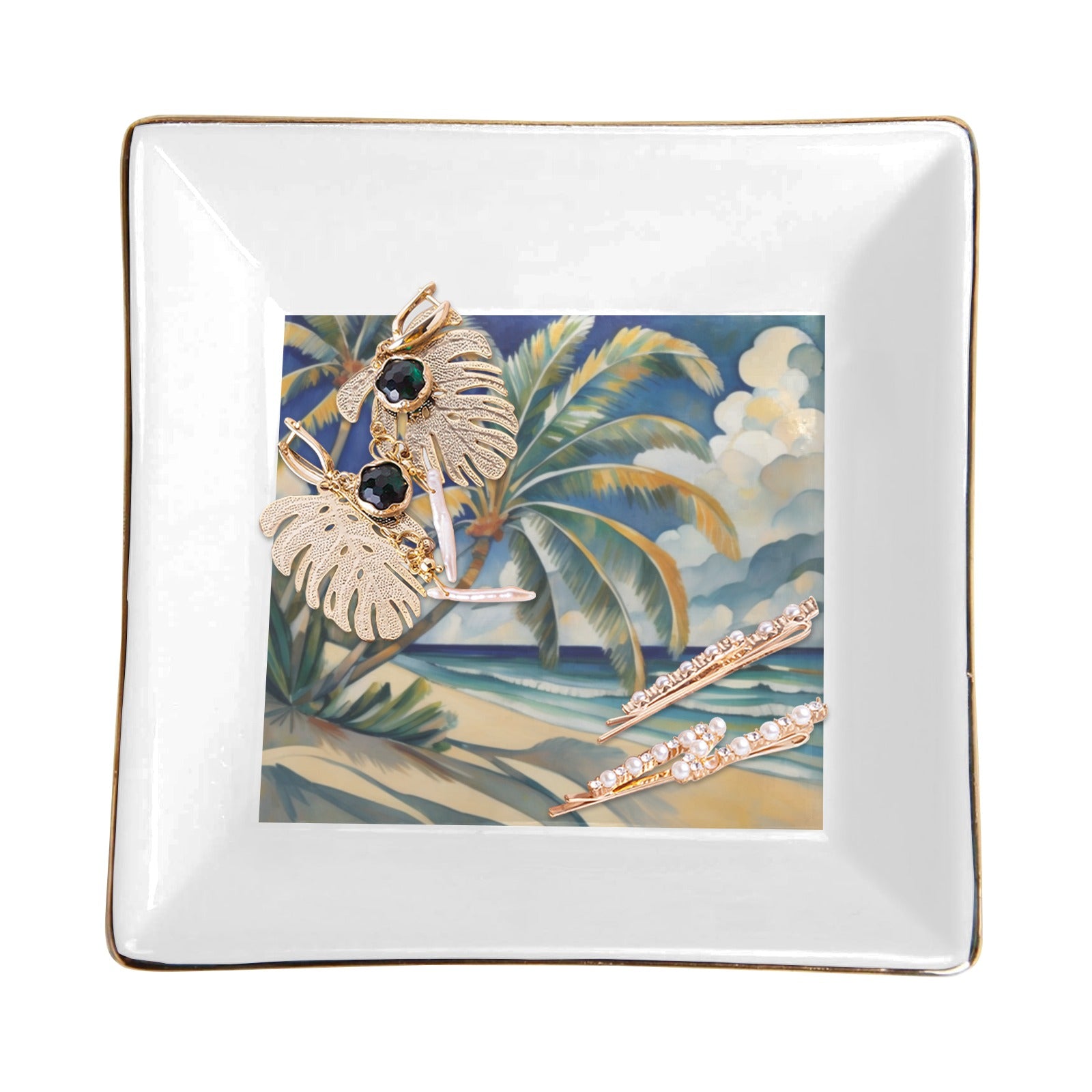 Beach Palm Trees Art Ceramic Jewelry Tray Art Beach Ceramic Tray Jewelry Tray Palm Trees