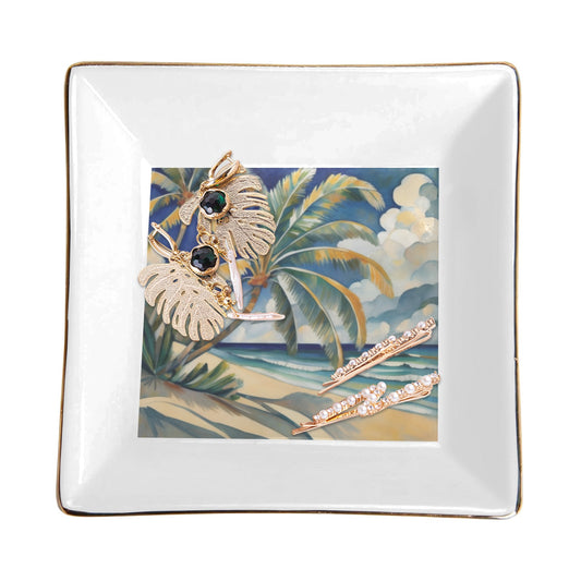 Beach Palm Trees Art Ceramic Jewelry Tray Art Beach Ceramic Tray Jewelry Tray Palm Trees