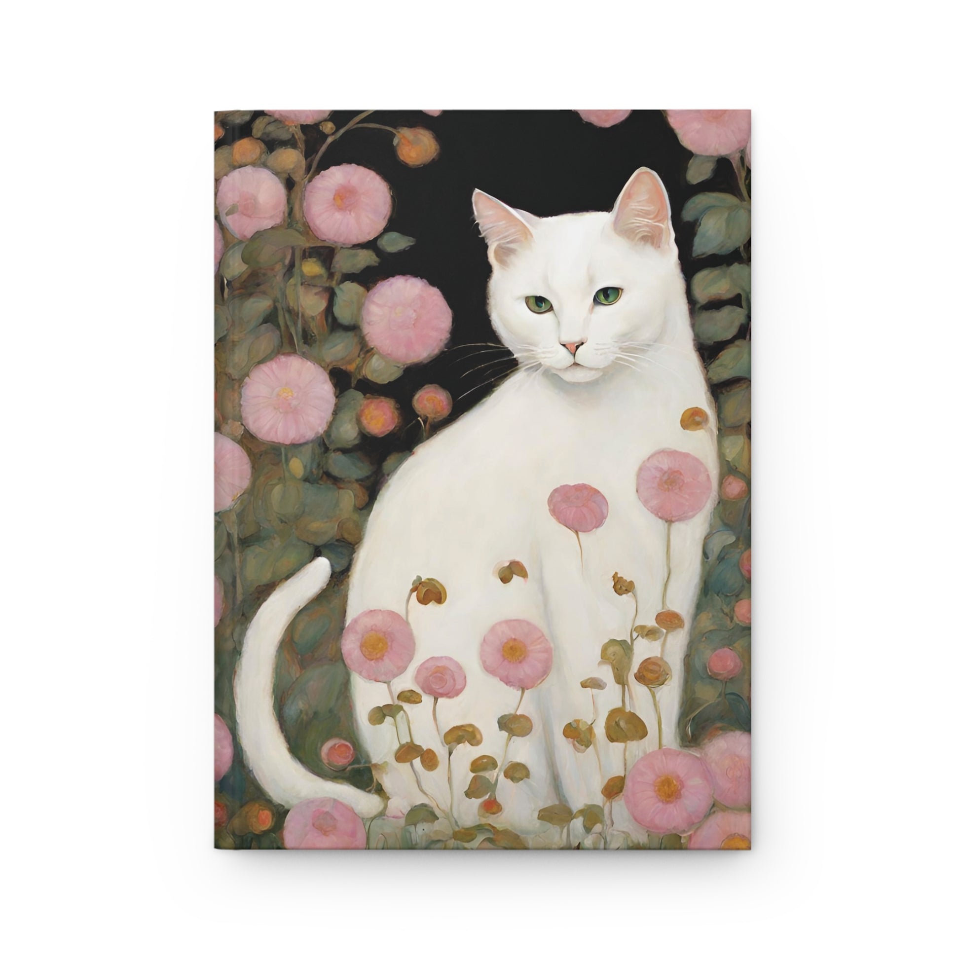 White Cat Pink Flowers Hardcover Journal Lined Notebook Matte Paper products