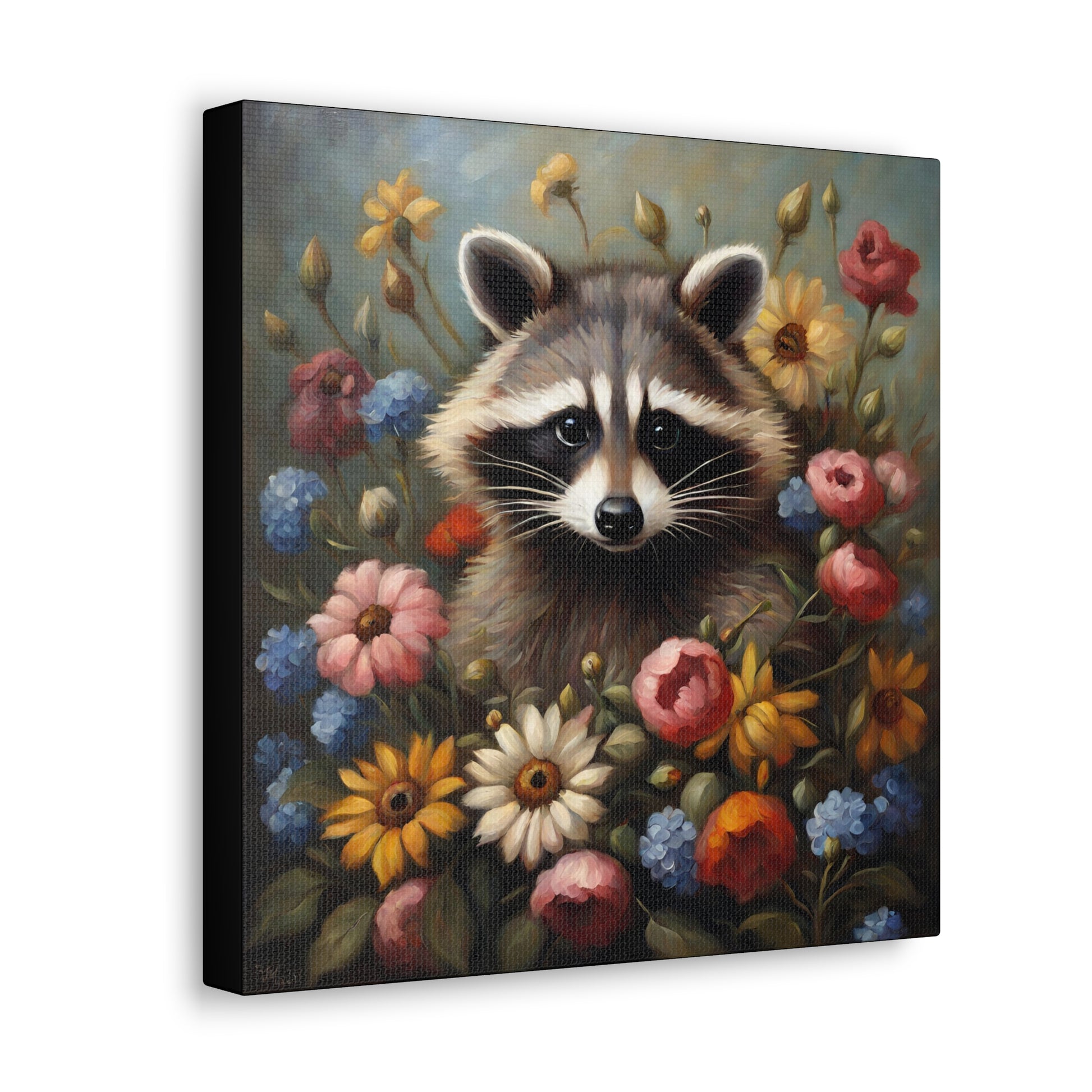 Raccoon Flowers Canvas Gallery Wrap Print 12x12 inch Wall Art Decor 12x12 Art & Wall Decor Canvas Fall Picks Hanging Hardware Home & Living Indoor Top Spring Products Valentine's Day promotion Canvas