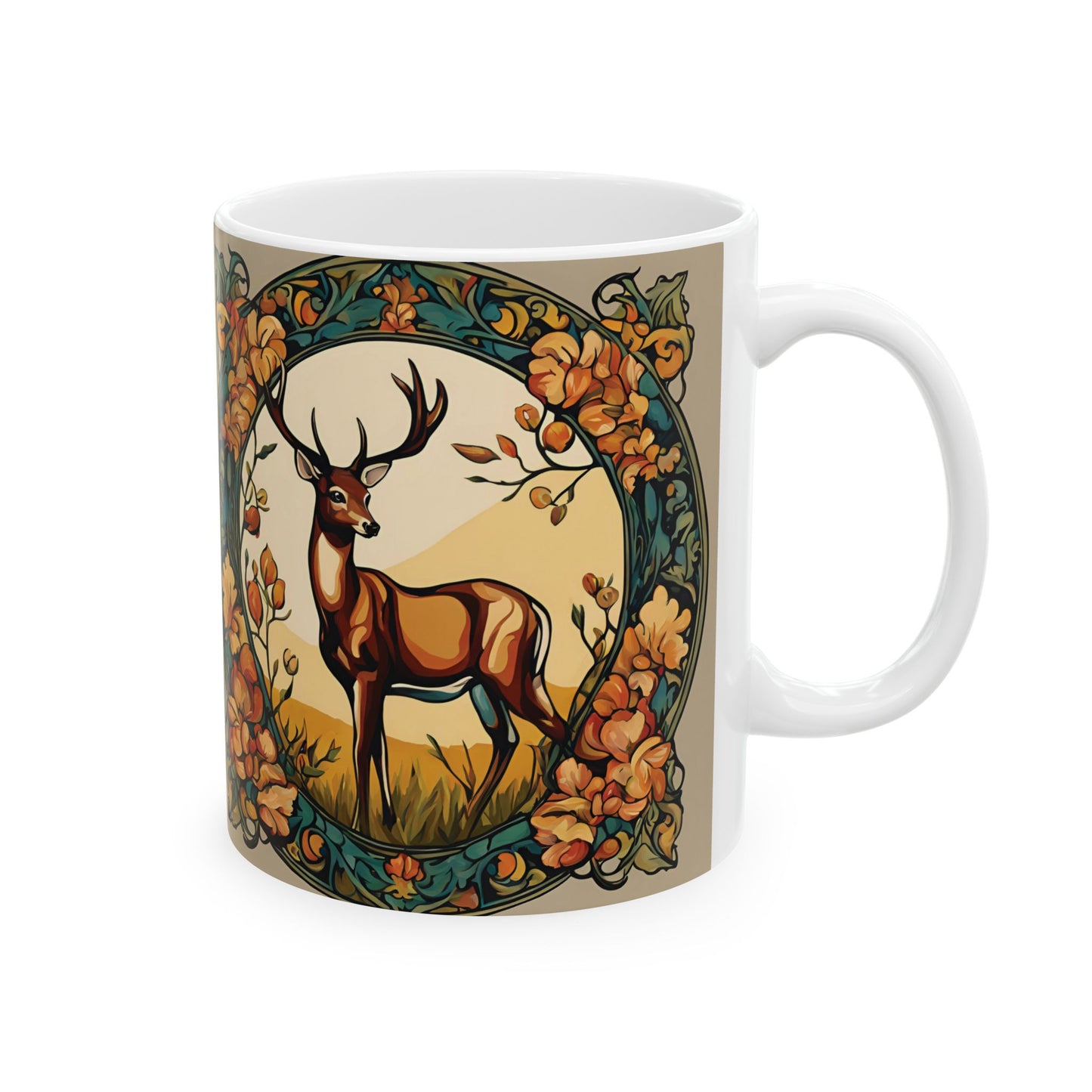 Deer Coffee Mug Cup 11oz Art Nouveau Style Mug 11oz