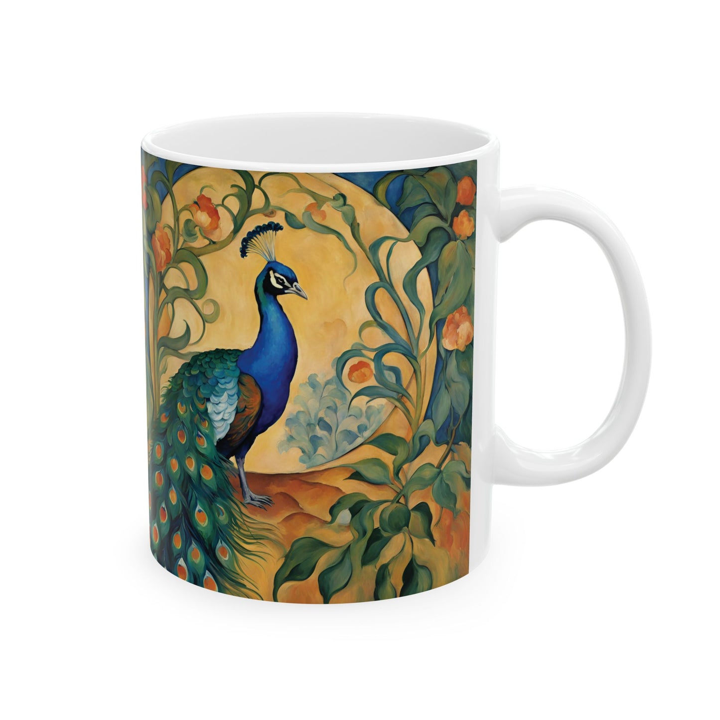 Peacock Coffee Mug Cup 11oz Art Nouveau Ceramic Mug 11oz