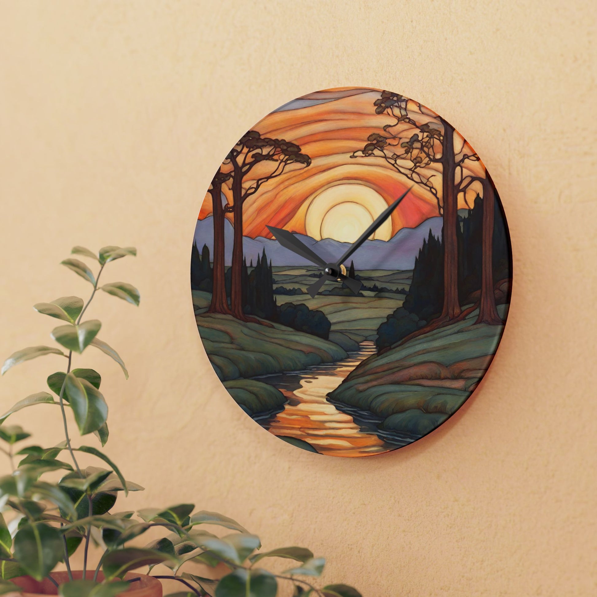 Sunset Landscape Art Acrylic Wall Clock 10.75 Inches Home Decor