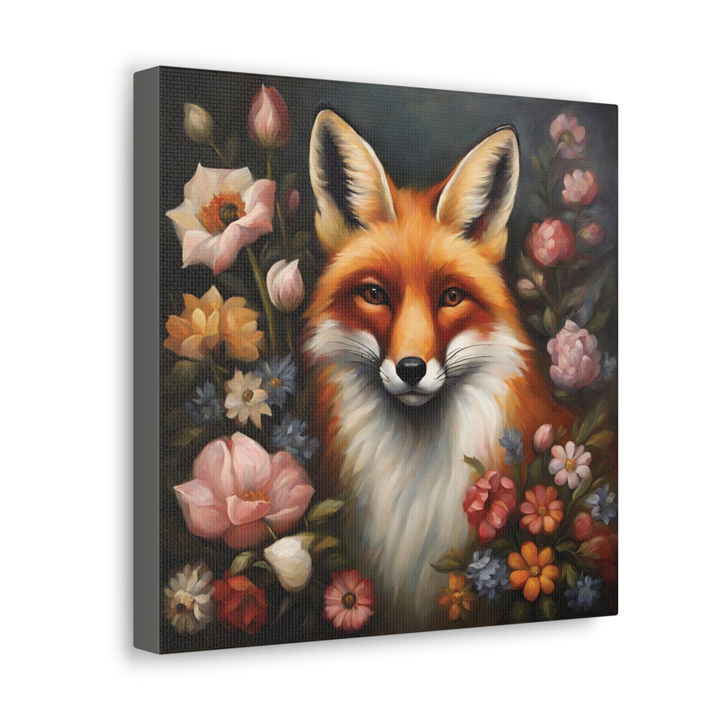 Fox and Flowers Canvas Gallery Wrap Print 12x12 inch Wall Art Decor 12″ x 12″ 1.25"