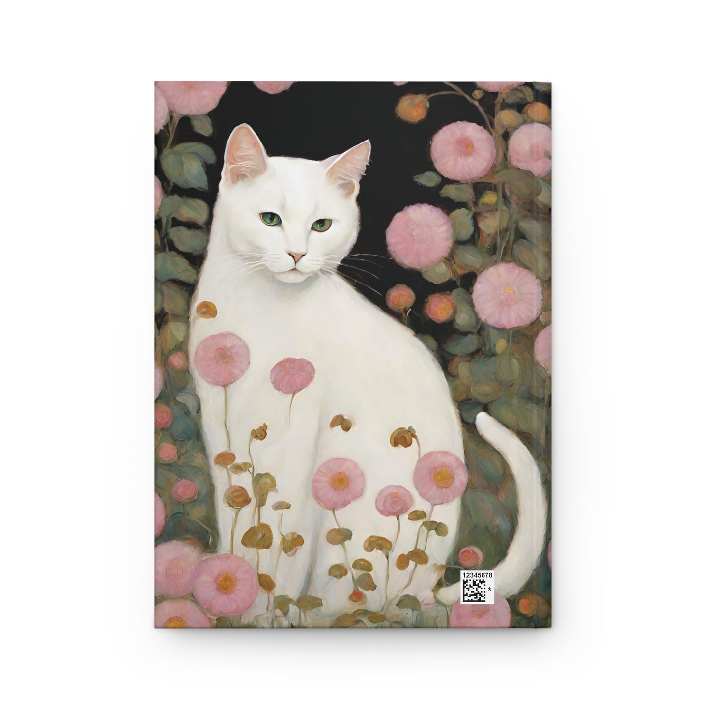 White Cat Pink Flowers Hardcover Journal Lined Notebook Matte Paper products