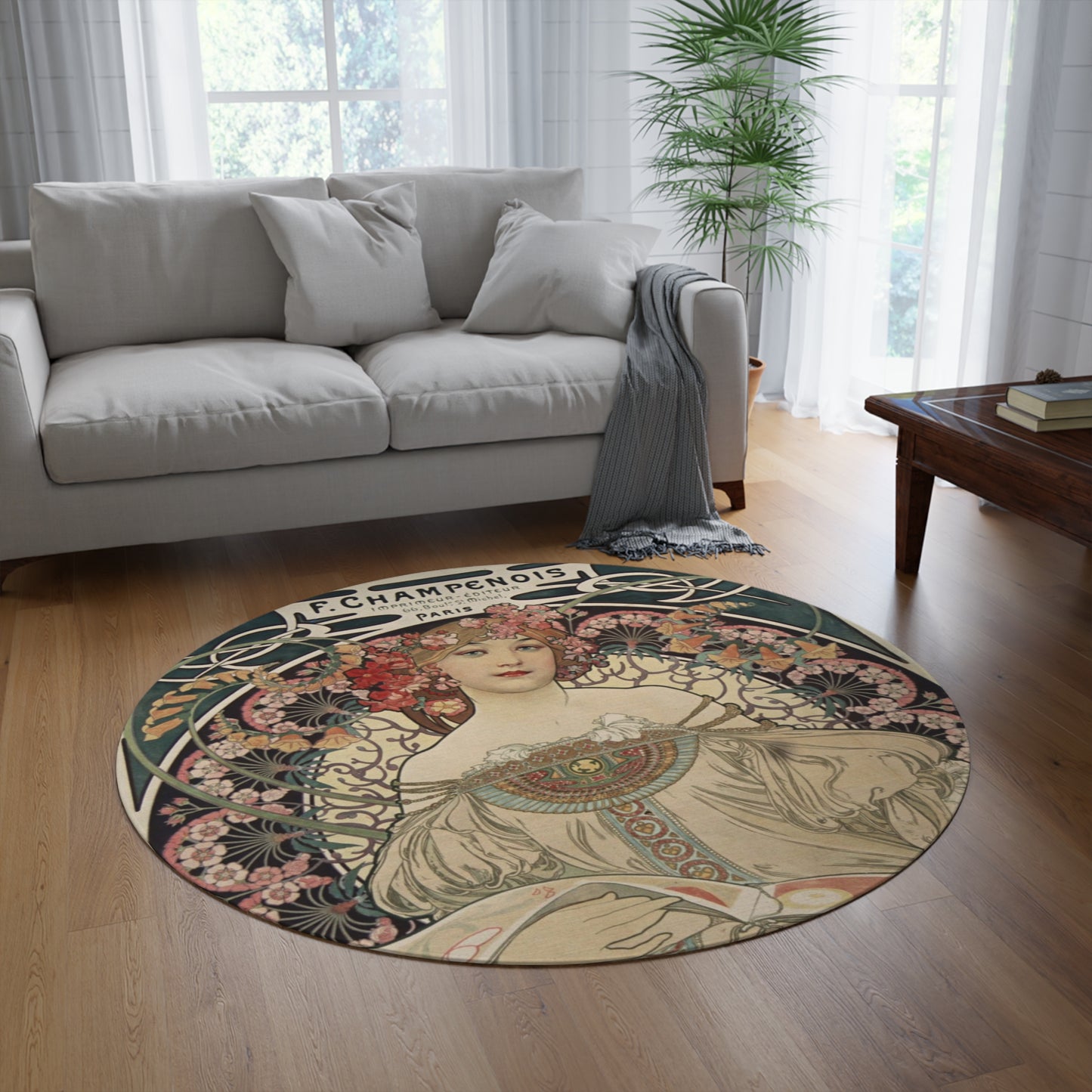 Art Nouveau Reverie Round Rug 60x60 Inches Polyester Chenille Home Decor