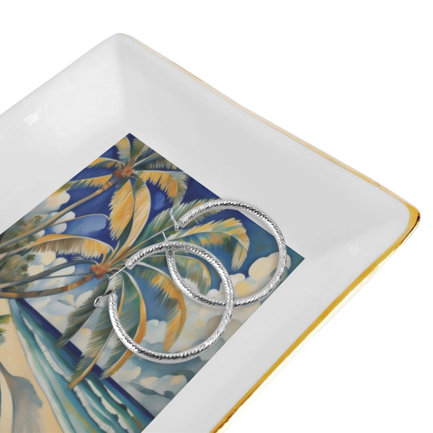 Beach Palm Trees Art Ceramic Jewelry Tray Art Beach Ceramic Tray Jewelry Tray Palm Trees