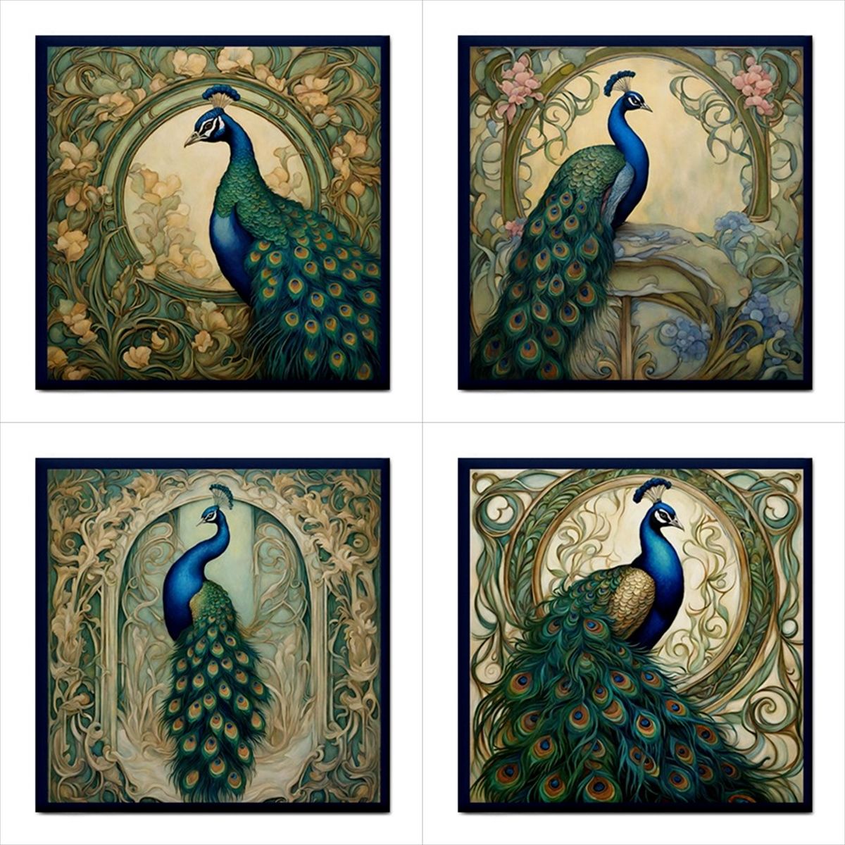 Peacock Art Nouveau Ceramic Tile Set Of 4 Decorative Backsplash Tiles Art Art Nouveau Backsplash Ceramic Ceramic Tile Set Home Decor Peacock Tile Ceramic Tile Set