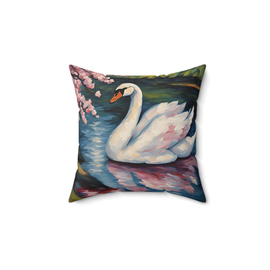 Swan Art Faux Suede Square Throw Pillow for Couch Sofa Bed