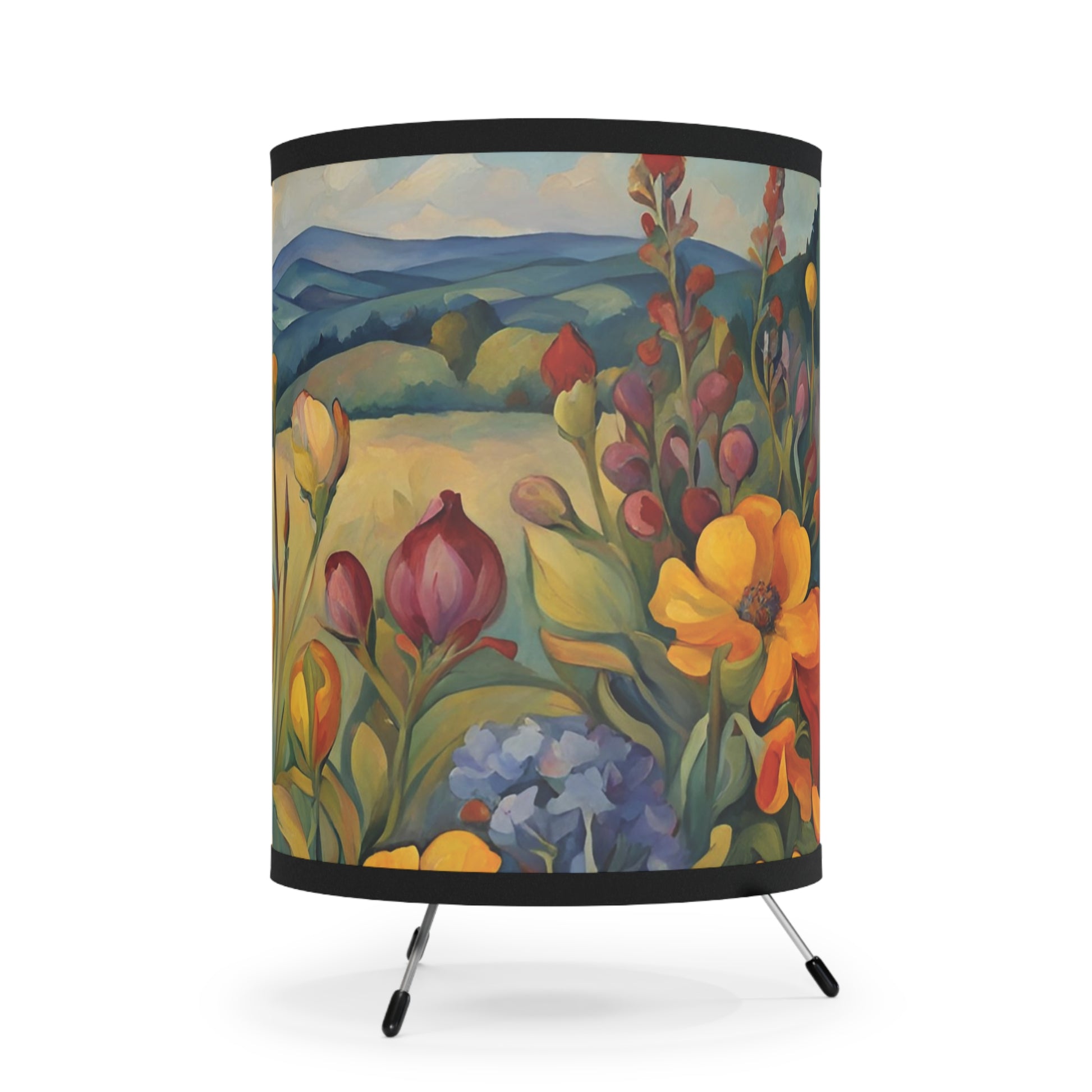 Tripod Table Lamp Flower Landscape Modern Art USCA plug Home Decor