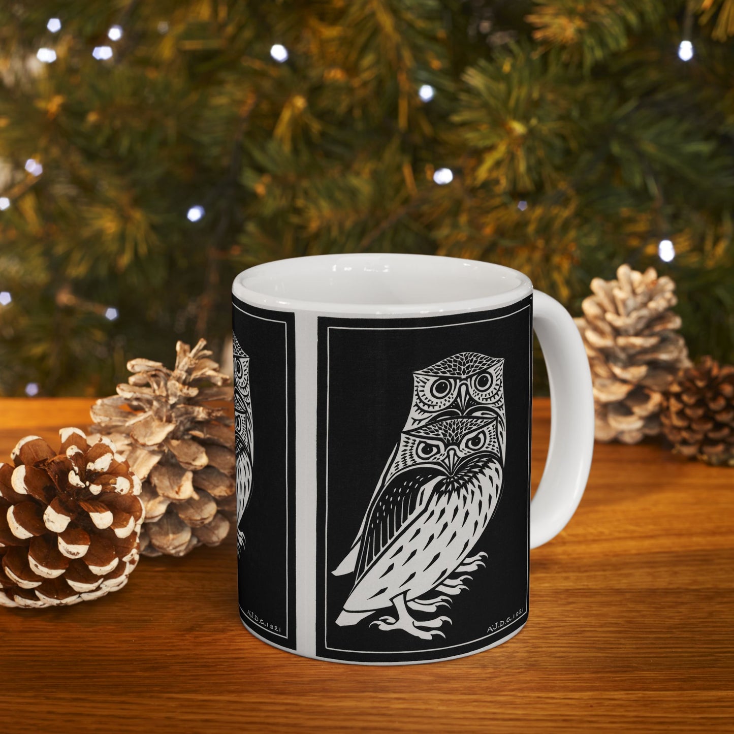 Two Owls Art Nouveau Ceramic Mug 11oz Mug