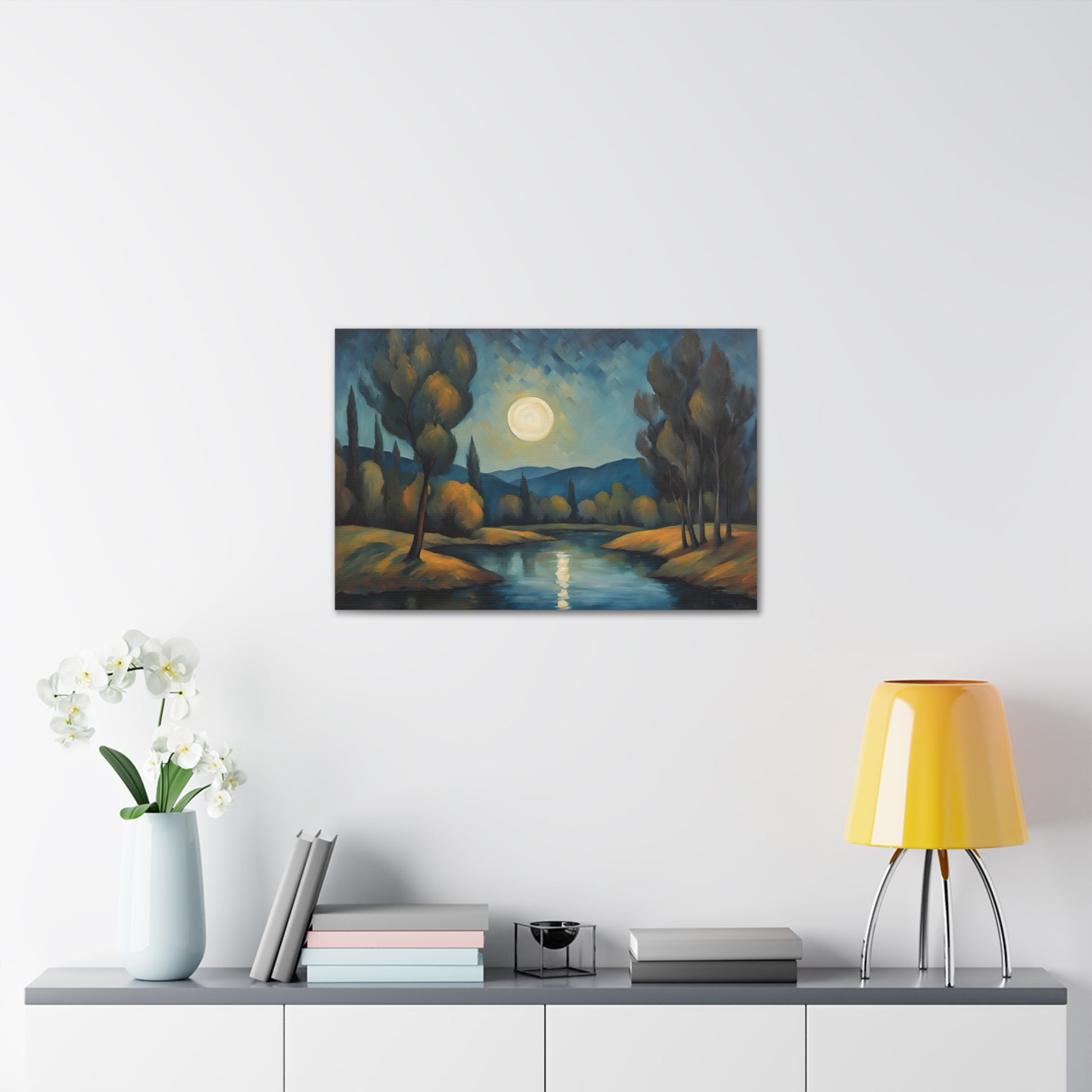 Moonlight River Landscape Canvas Print 30x20 Inch Wall Art Canvas