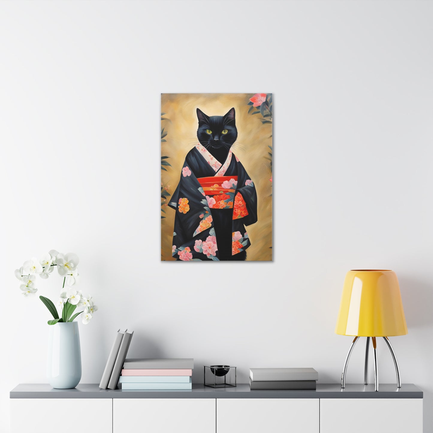 Black Cat In Kimono 20x30 Inch Canvas Wall Art Gallery Wrap Canvas