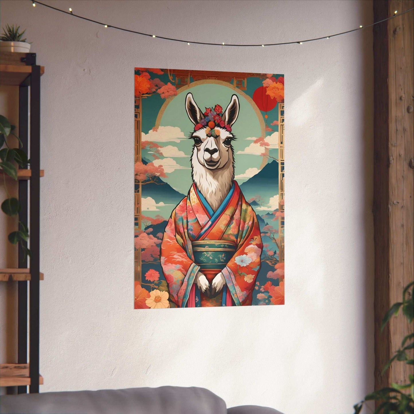 Llama In Kimono Matte Poster 24x36 Inches Kitsch Art Poster