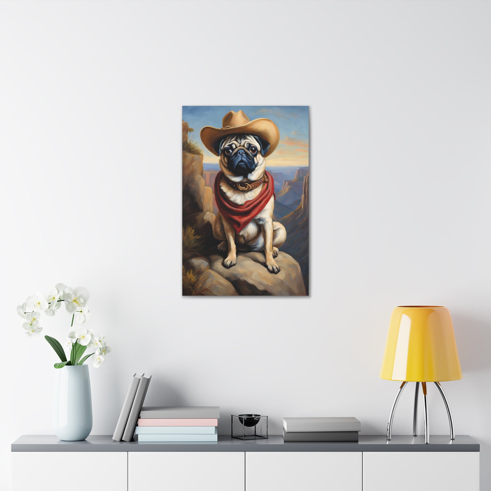 Pug Cowboy Dog 20x30 Inch Canvas Wall Art Gallery Wrap Canvas