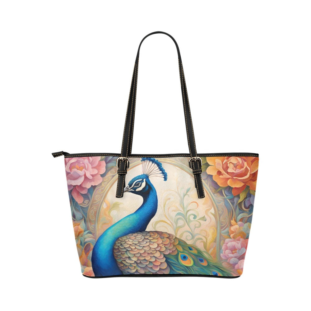 Peacock Shoulder Tote Bag 17.5" x 11" PU Faux Leather Tote Bag