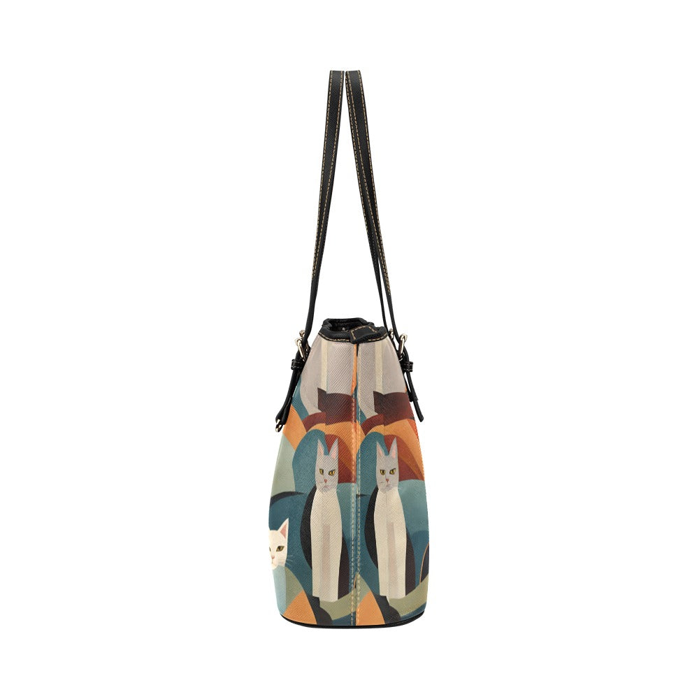 Abstract Cats Shoulder Tote Bag 17.5" x 11" PU Faux Leather 17.5" x 11" Art Carry On Home Decor PU Leather Shoulder Bag Tote Tote Bag Travel Tote Bag