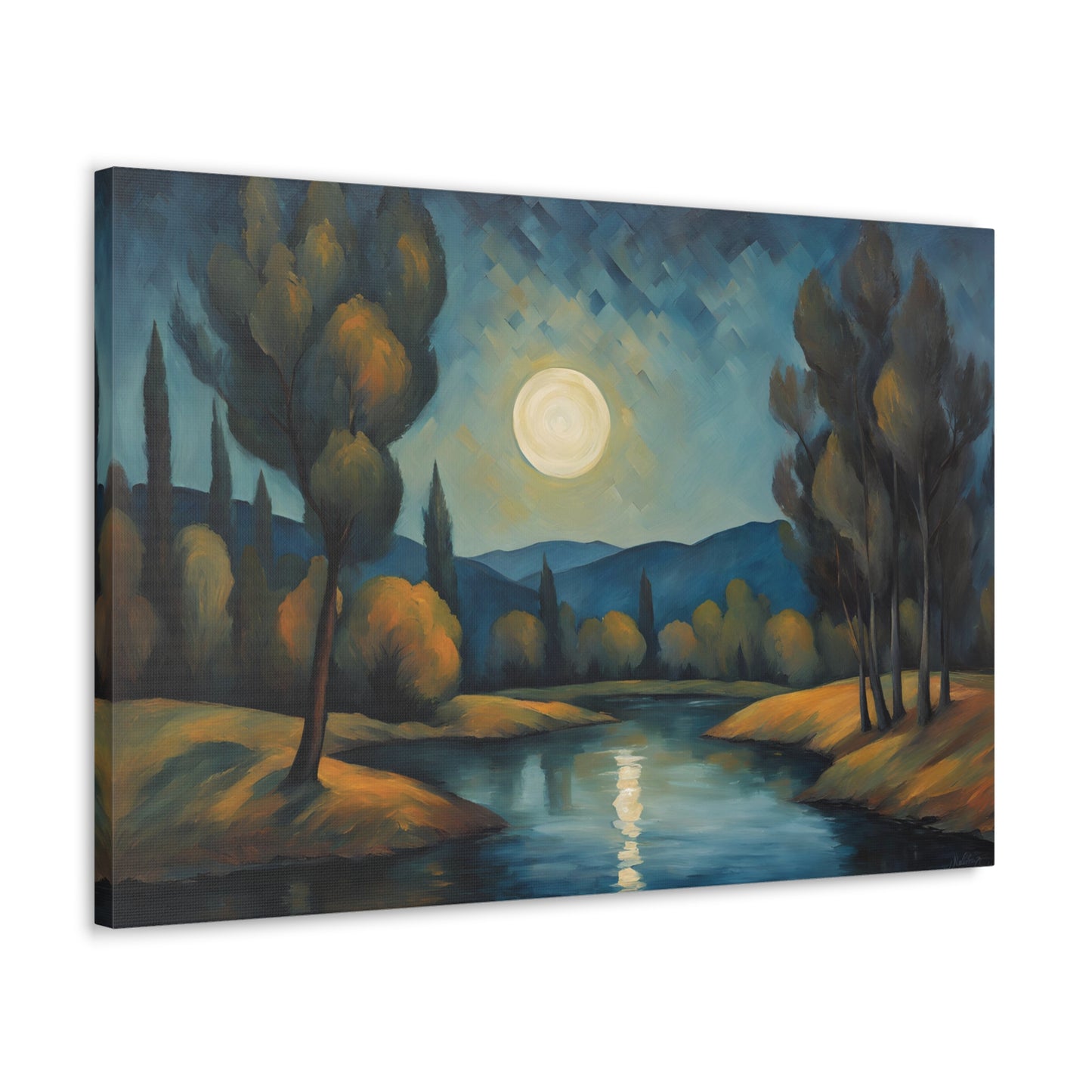 Moonlight River Landscape Canvas Print 30x20 Inch Wall Art Canvas