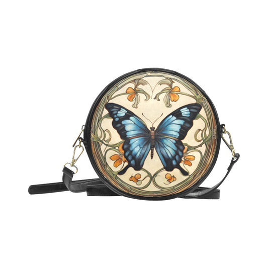 Art Nouveau Purse Blue Butterfly Round PU Leather Art Nouveau Butterfly Round Purse Purse