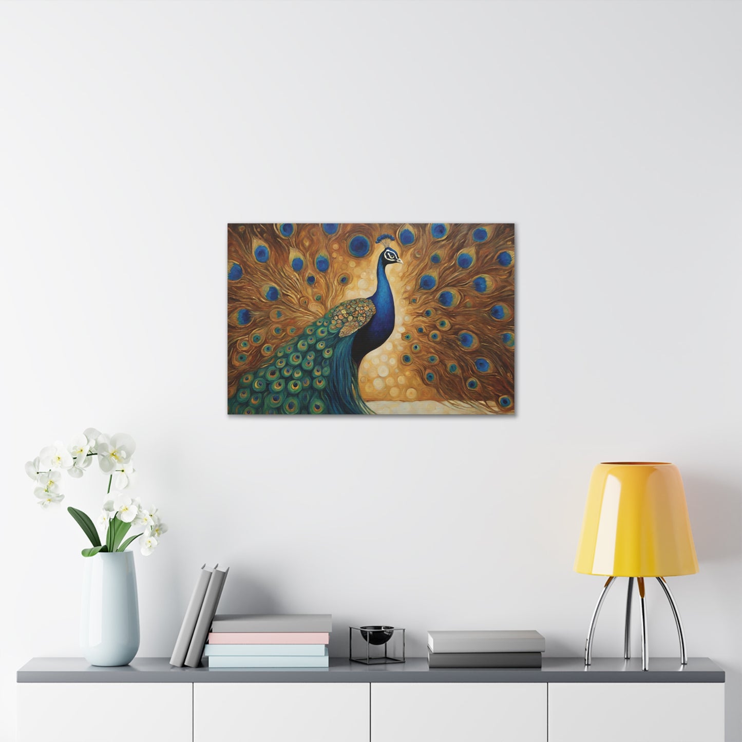 Peacock Modern Wall Art Canvas Print 30x20 Inch Canvas