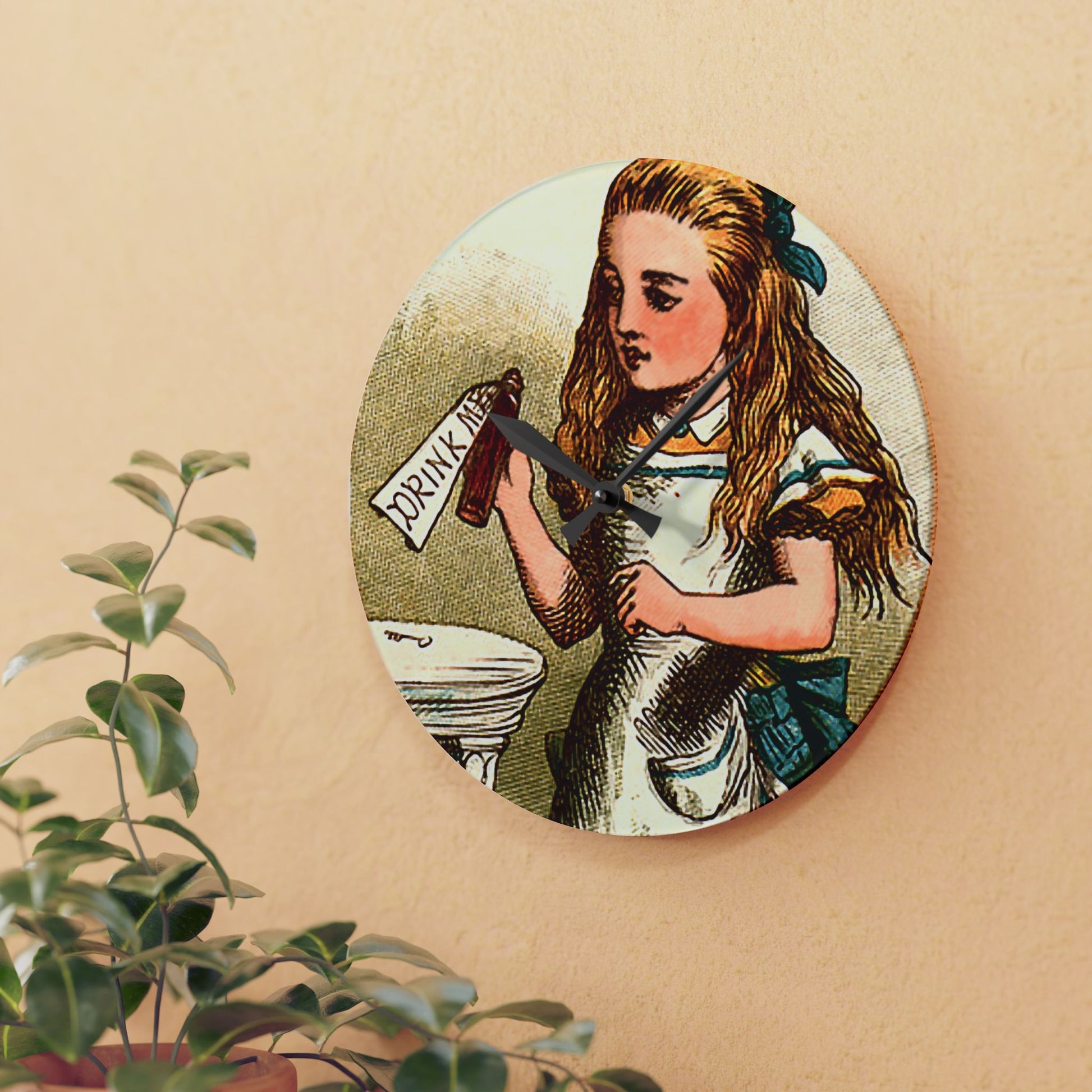 Acrylic Wall Clock Alice In Wonderland Drink Me 10.75 Inches Home Decor