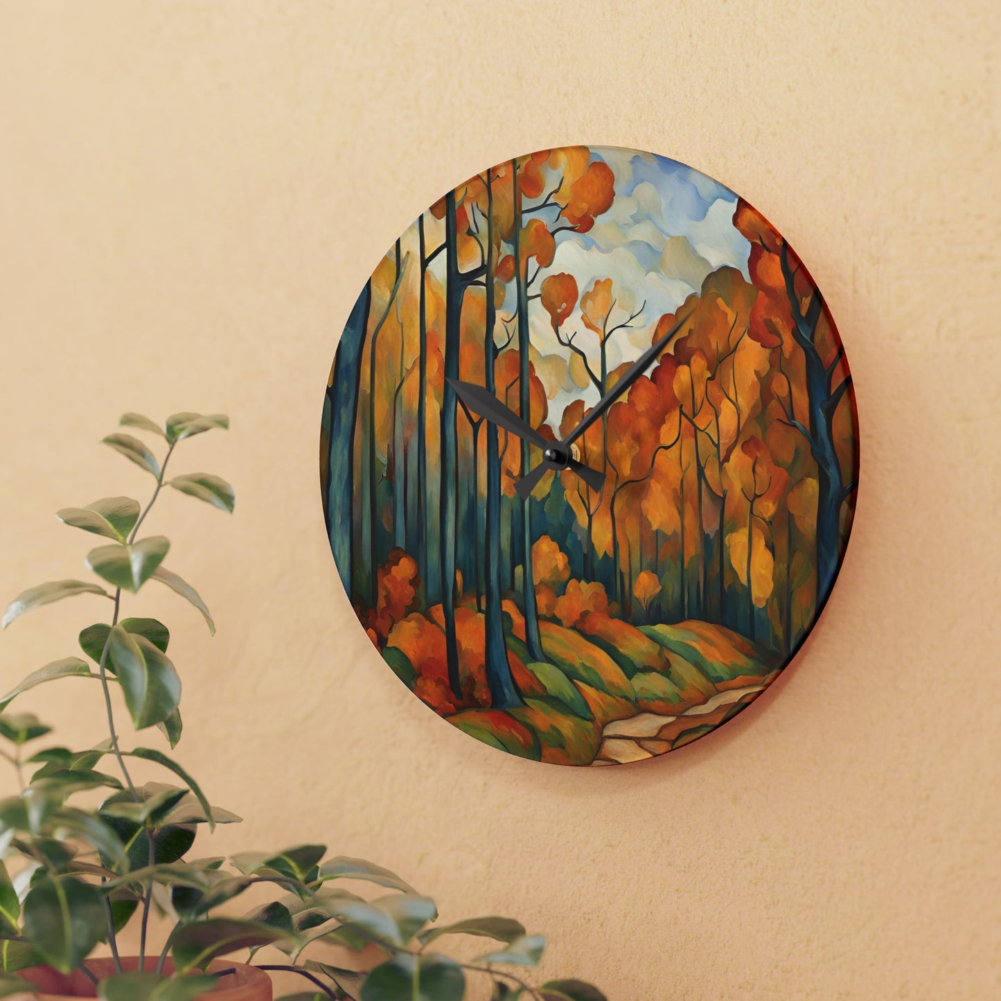 Autumn Forest Art Acrylic Wall Clock 10.75 Inches Home Decor