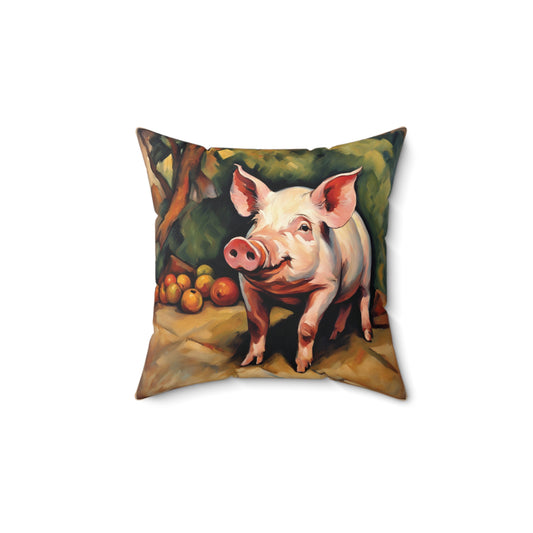 Pig Art Faux Suede Square Throw Pillow for Couch Sofa Bed