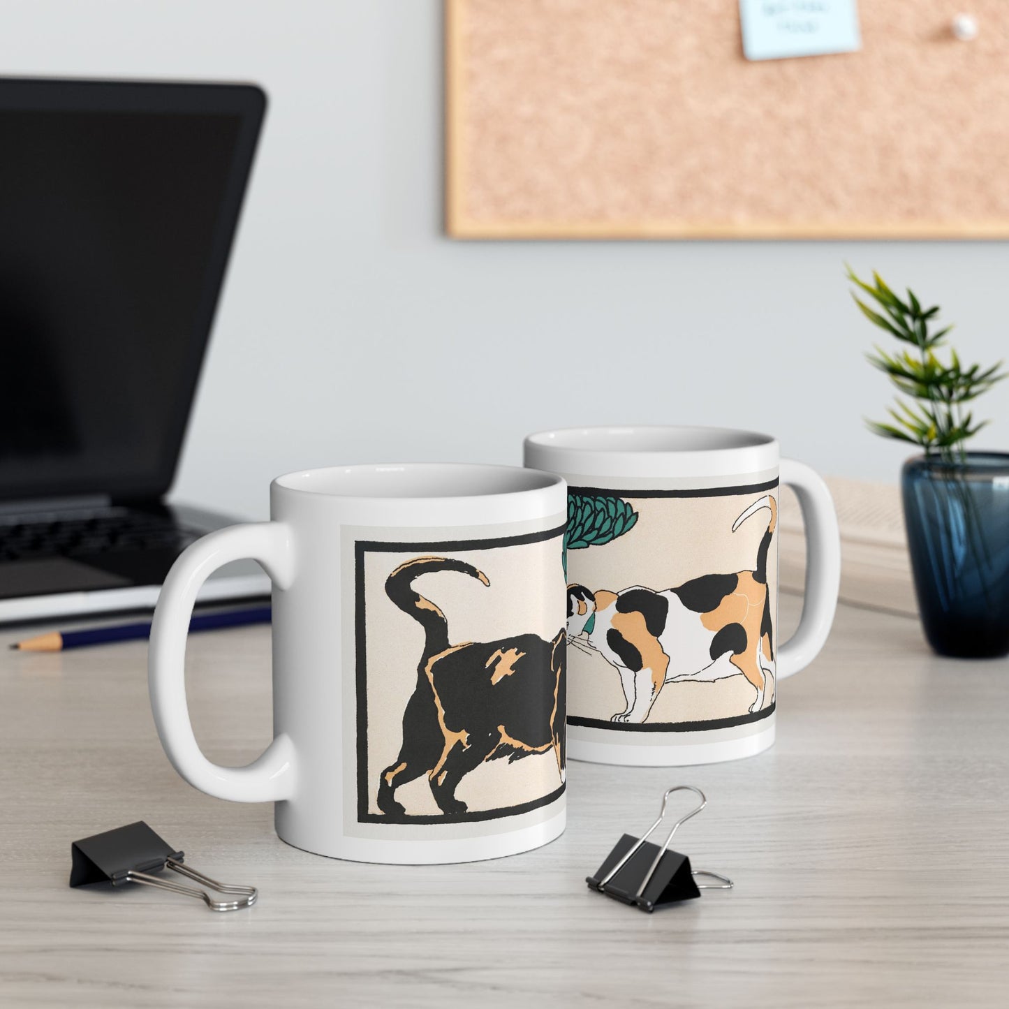 Cats Under A Tree Art Nouveau Ceramic Coffee Mug 11oz Edward Penfield Illustration 11oz cat cats Coffee Mugs Home & Living Kitchen mug Mugs Sublimation White base Mug