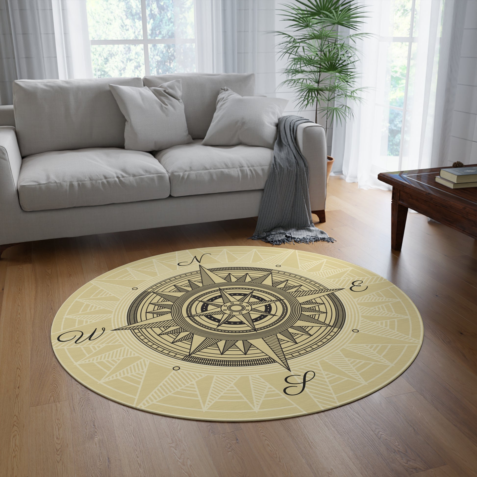 Compass Round Rug 60x60 Inches Polyester Chenille Home Decor