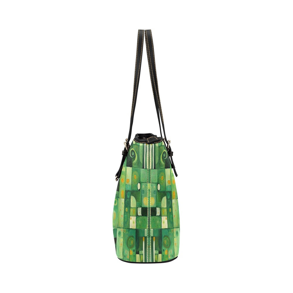 Shoulder Tote Bag Green Modern Art 17.5" x 11" PU Leather Carry On 17.5" x 11" Abstract Pattern Art Carry On Green Modern Modern Art PU Leather Shoulder Bag Tote Tote Bag Tote Bag