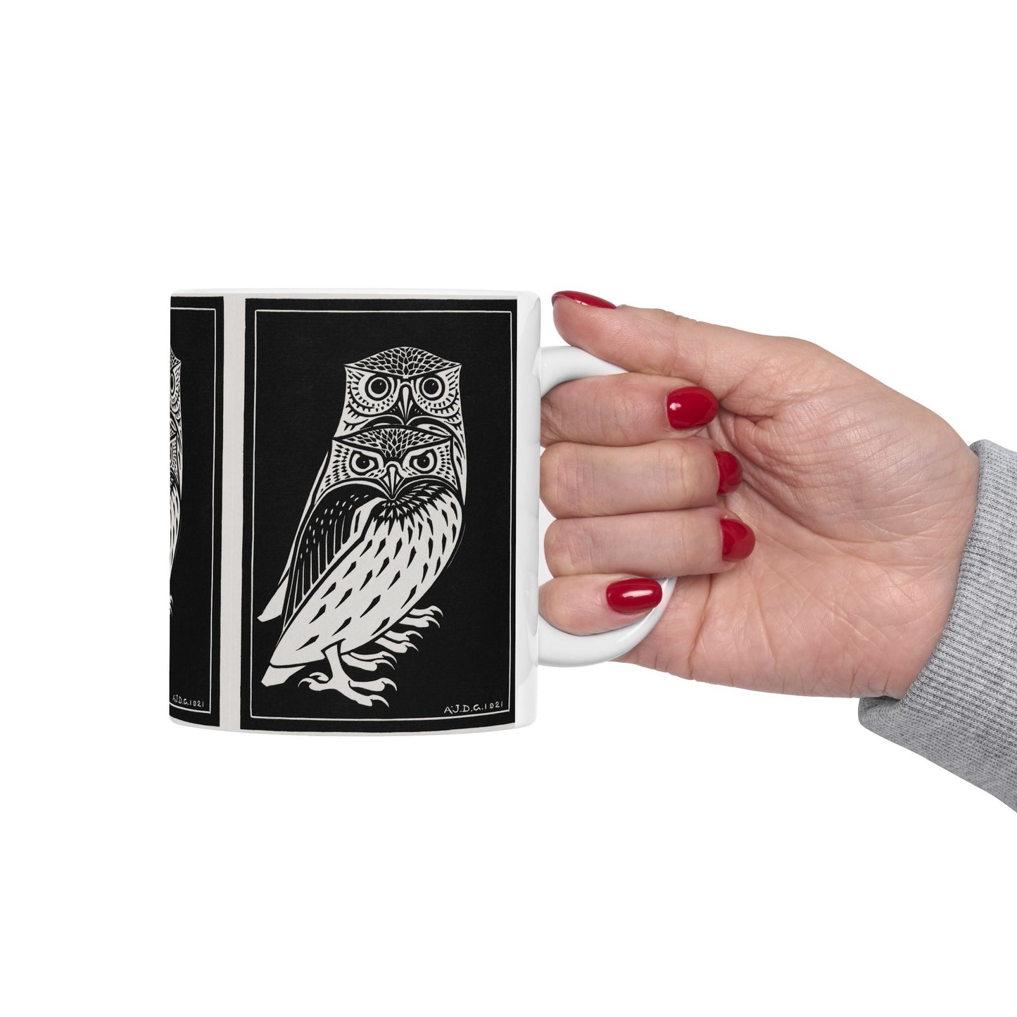 Two Owls Art Nouveau Ceramic Mug 11oz Mug