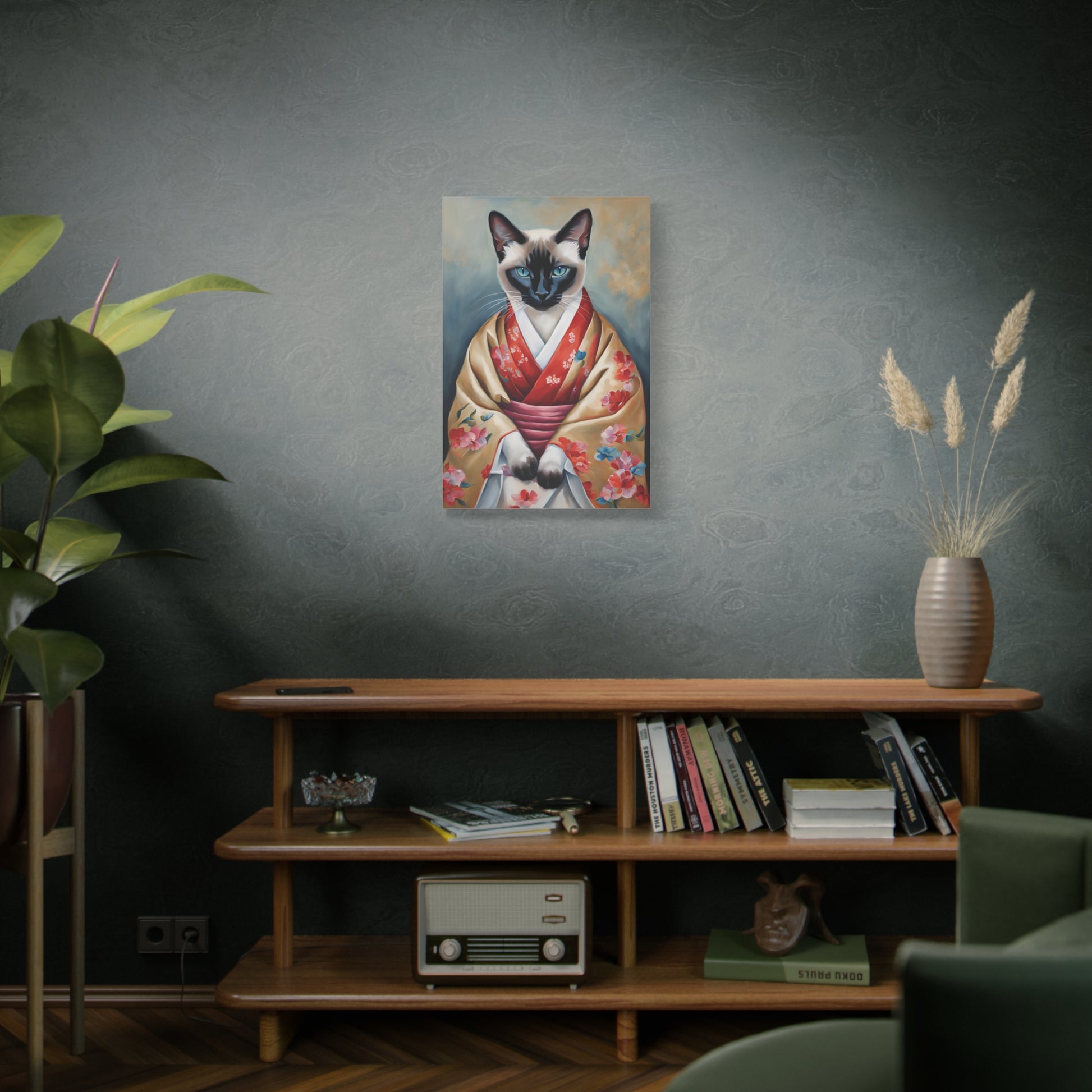 Siamese Cat In Kimono Art Canvas Print Wall Decor 20x30 Inch Ready To Hang Canvas