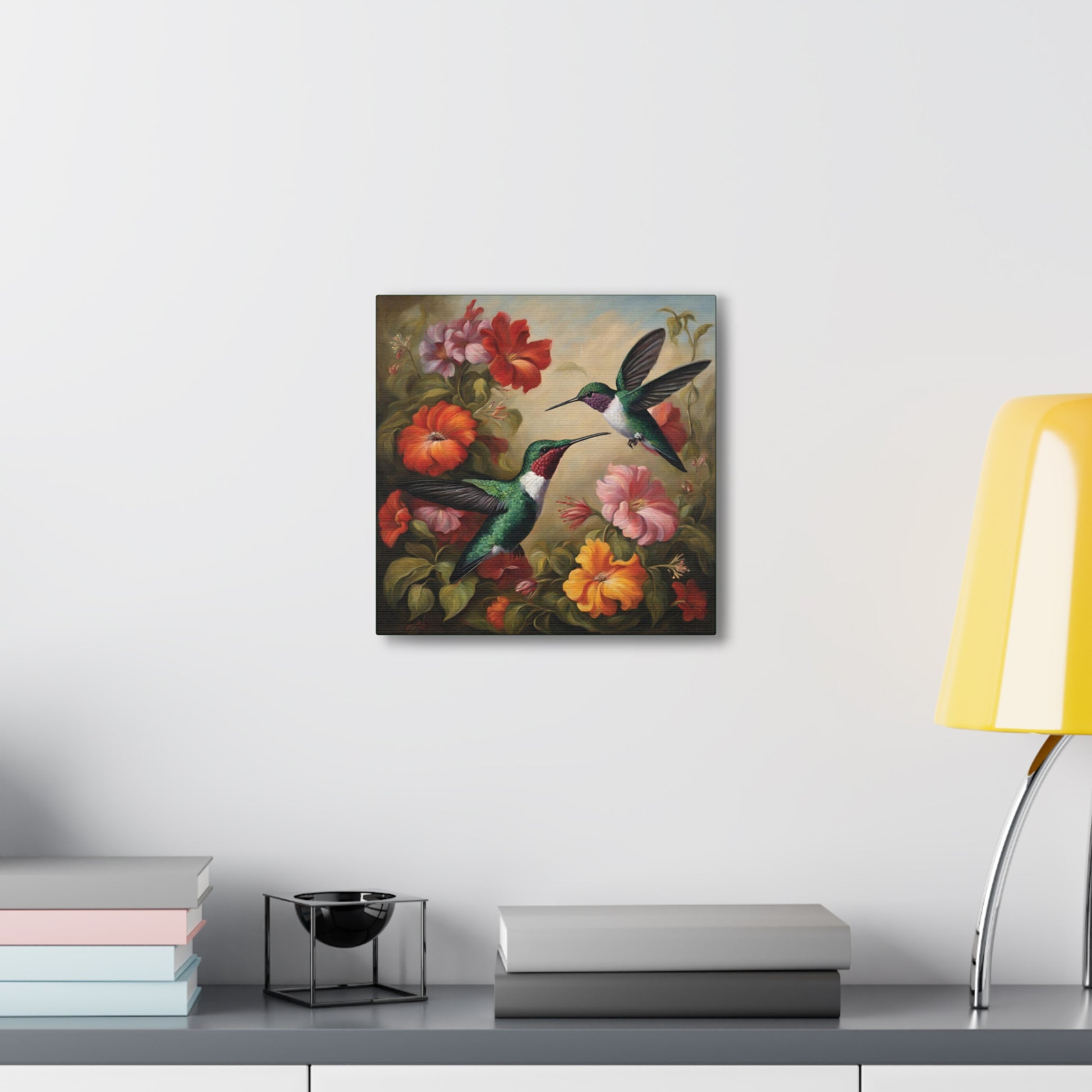 Hummingbird Flowers Canvas Gallery Wrap Print 12x12 inch Wall Art Home Decor